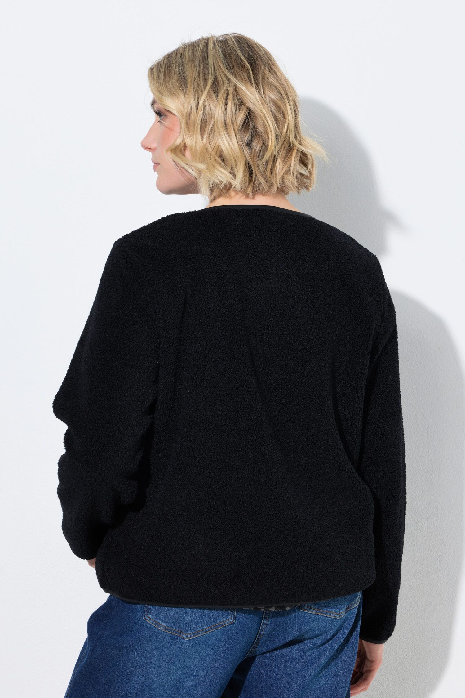Ζακέτα fleece με φερμουάρ και λεπτομέρειες σε δερμάτινη όψη
