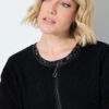 Ζακέτα fleece με φερμουάρ και λεπτομέρειες σε δερμάτινη όψη