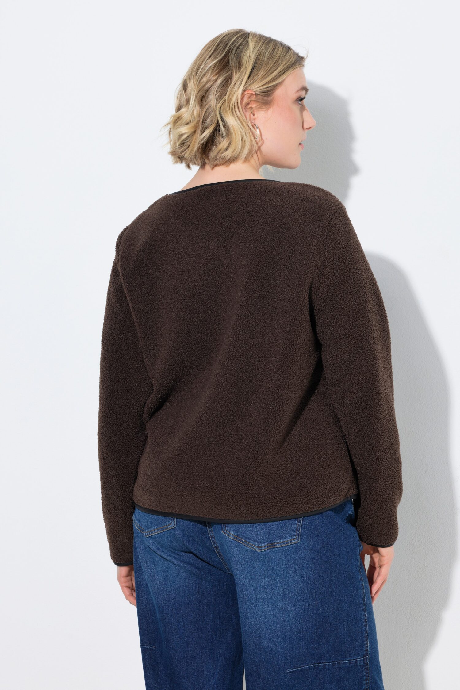 Ζακέτα fleece με φερμουάρ και λεπτομέρειες σε δερμάτινη όψη