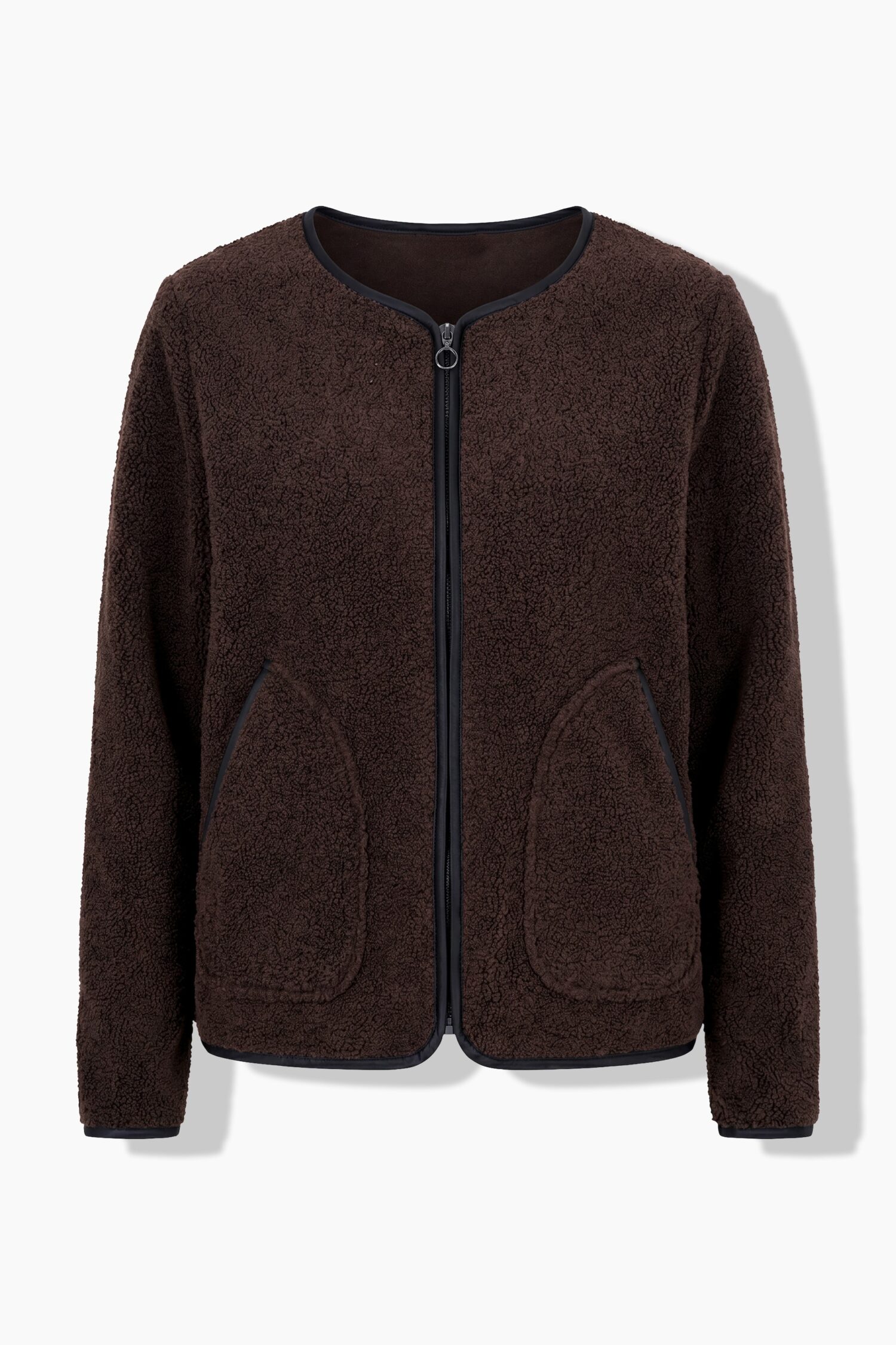 Ζακέτα fleece με φερμουάρ και λεπτομέρειες σε δερμάτινη όψη