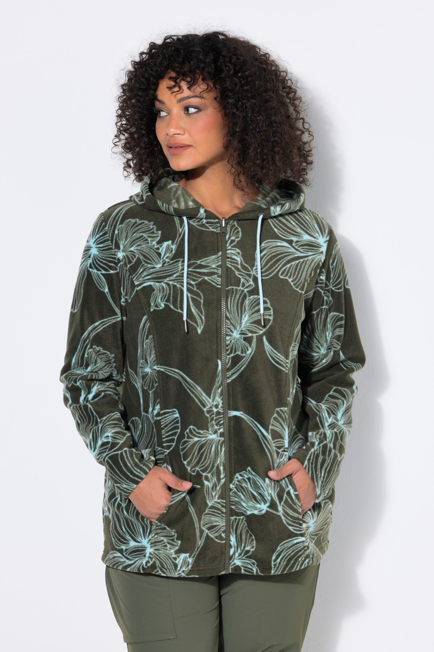 Ζακέτα fleece με κουκούλα και φλοράλ μοτίβο